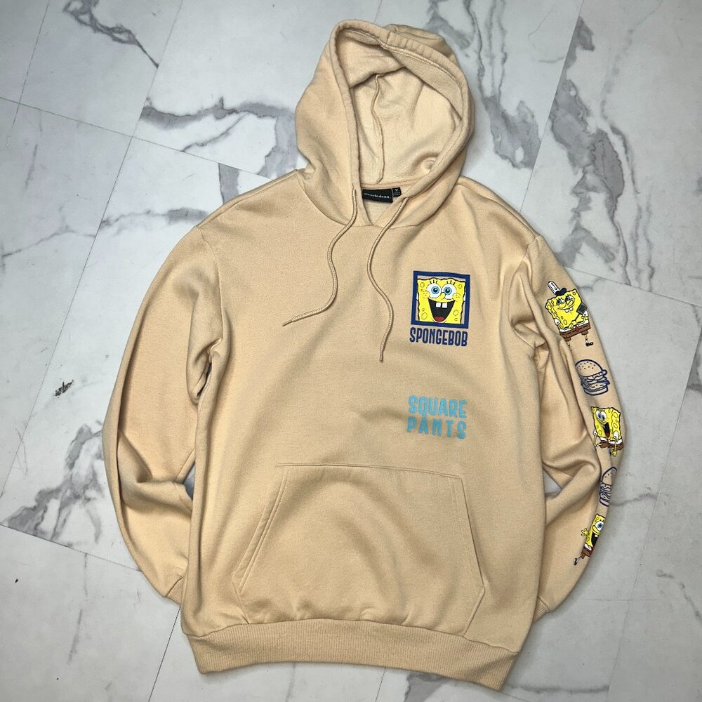 SpongeBob SquarePants Beige Hoodie |‎ Men’s M | Nickelodeon Graphic Hoodie 🧽